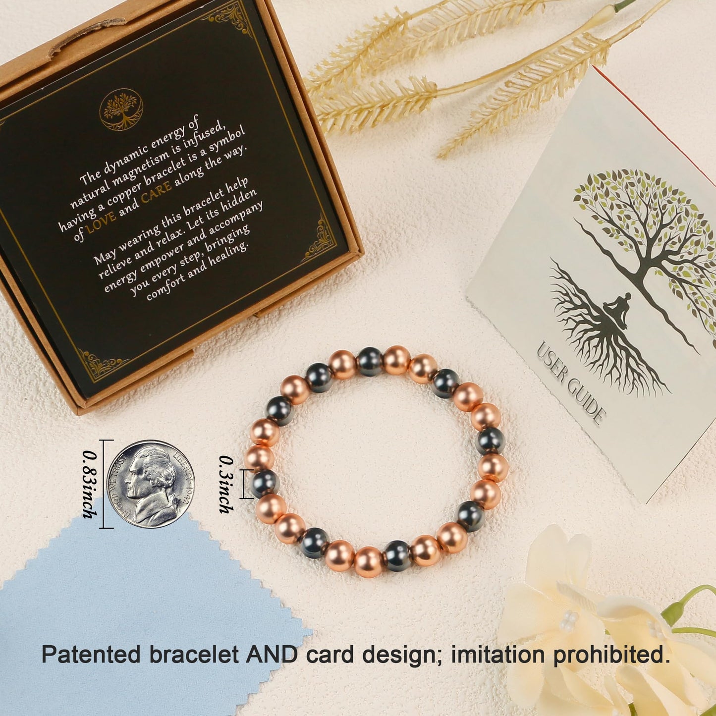 PEALICIOUS Copper Bracelet for Women and Men, 8MM Copper Magnetic Bracelet with 3500 Gauss Magnet Beads as Mother Day Gift for Mom, Cooper Hematite Jewelry Pulsera De Cobre para Mujer for Parents