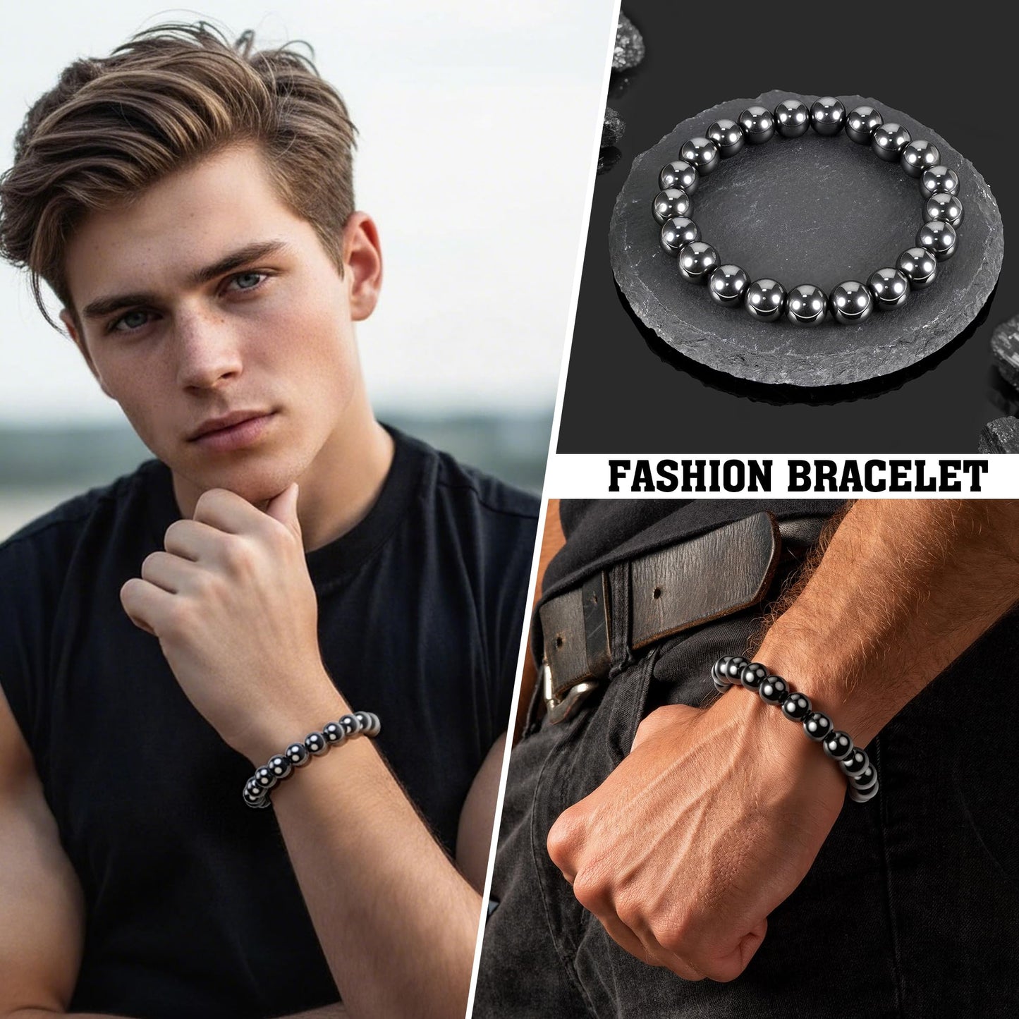PEALICIOUS Hematite Bracelet for Men, 10MM Magnetic Bracelet with Natural Hematite Beads as Mens Anniversary Jewelry Gifts, Black Magnet Jewelry with Energy Stone for Balance Power Inspirational Gift