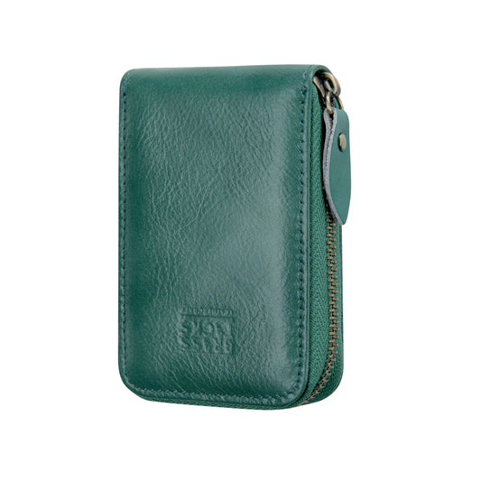 BRASS TACKS Leathercraft Vintage Full Top Grain Leather Wallet RFID Blocking Multi Card Case with Zipper Pocket Card Holder for Men Women Gift Box