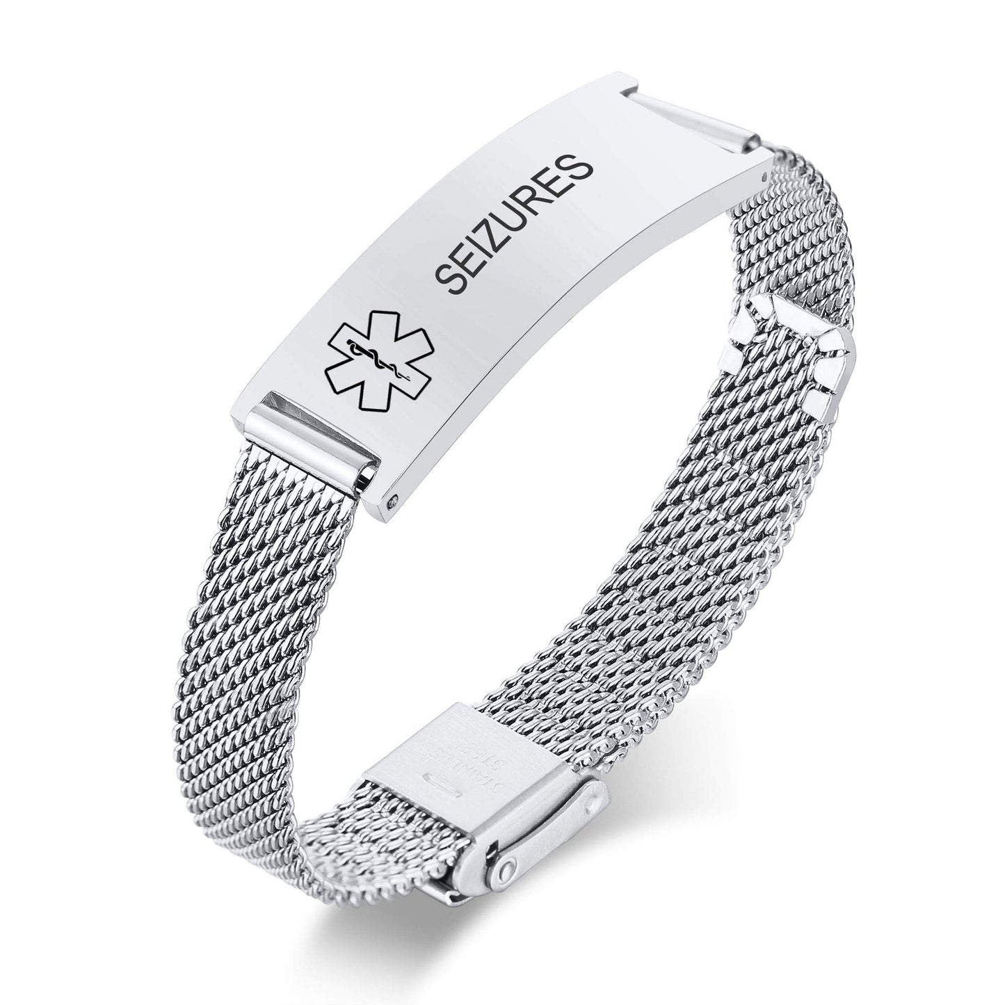 VNOX SEIZURES Medical Alert Bracelets for Men & Women s with Adjustable Stainless Steel Mesh Emergency Medical ID Bracelets Wristband