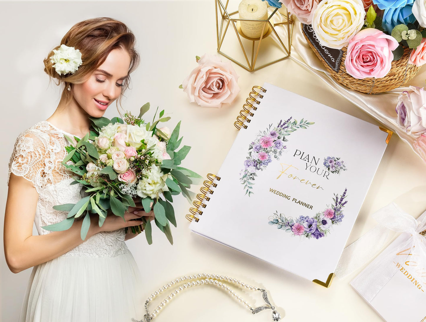 BEKESIN Wedding Planner Book and Organizer for Bride - 184 Pages Wedding Planning Book with Guest Lists, Checklists, Calendars and Pockets, Engagement Gift for Bride to Be and Couples