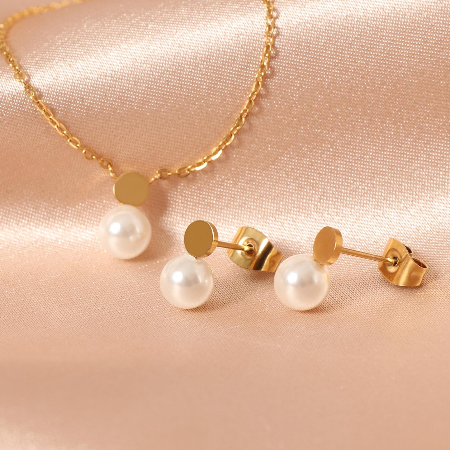 TaYolnFaSo Adorable Little Pearl Jewelry Set for Female Dainty Pearl Necklace Earrings Set Prom Jewelry Gift for Women