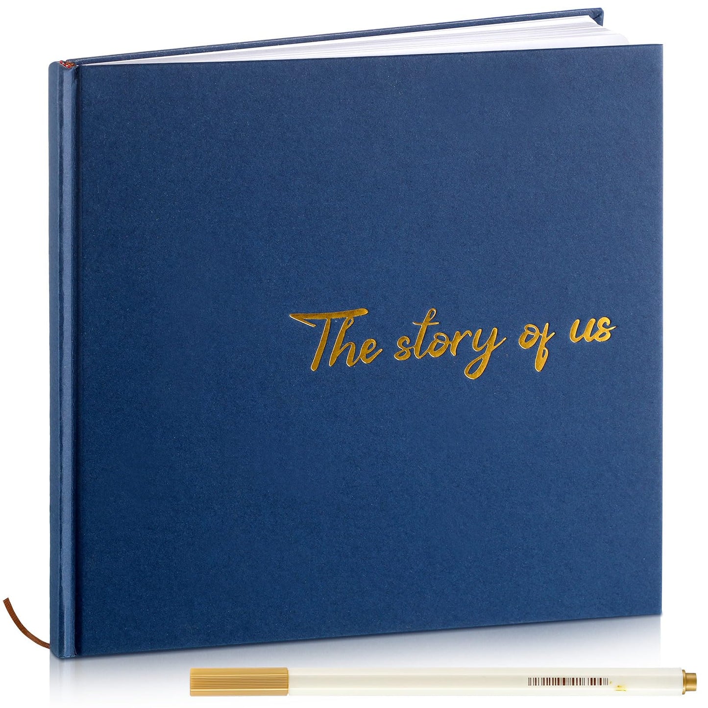 Colarr Hardcover Couples Scrapbook 144 Pages 8.7 x 8.7" Wedding Couples Photo Album Scrapbook Journal for 1 Year Wedding Memory Anniversary Photo Book Gift with 2 Markers(Navy Blue,the Story of Us)