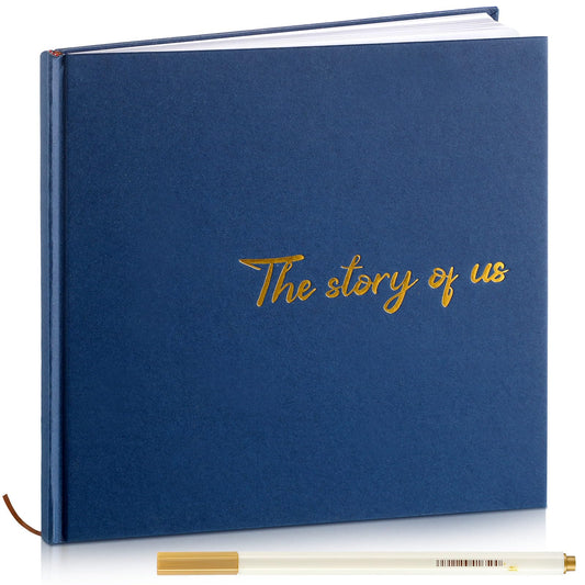 Colarr Hardcover Couples Scrapbook 144 Pages 8.7 x 8.7" Wedding Couples Photo Album Scrapbook Journal for 1 Year Wedding Memory Anniversary Photo Book Gift with 2 Markers(Navy Blue,the Story of Us)