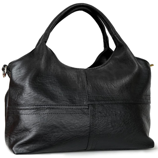 KOGTLA Vegan Leather Purses for Women with Detachable Satchel Strap, Ladies Handbags, Tote Hobo Bags with Top Handle Black