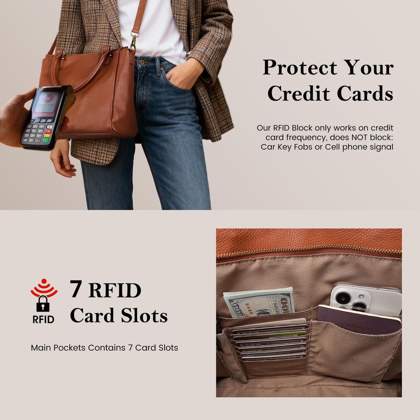 befen Soft Genuine Leather Purses for Women Medium Tote Bag Handbags Crossbody Bags Top Handles Satchel Purse Shoulder Bag with RFID Card Slots Cognac Brown