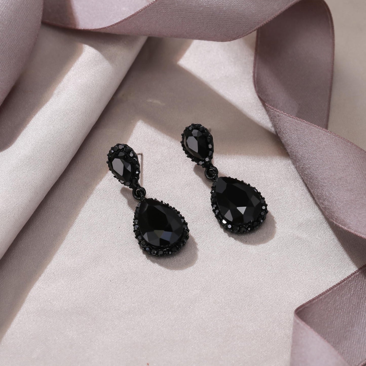EVER FAITH Costume Prom Jewelry Austrian Crystal Dangle Earrings, Elegant Party Waterdrop Pierced Earrings for Women Black Black-Tone
