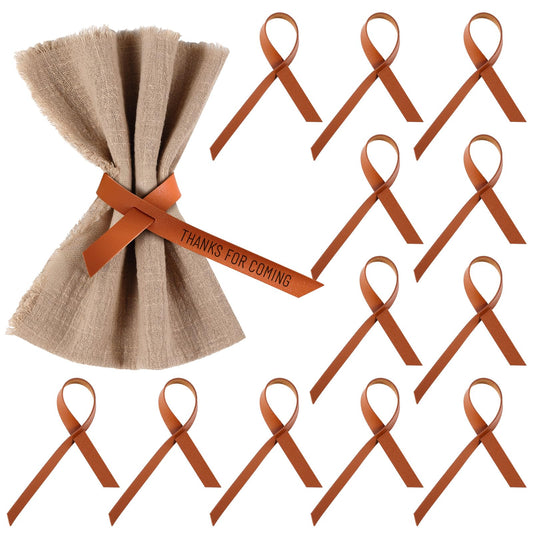 LemonRoad Set of 12 Brown Leather Napkin Rings Brown Western Napkin Holder Laser Engraving Vintage Rustic Buckle Table Decoration Wedding Dinner Party Farmhouse Table Settings
