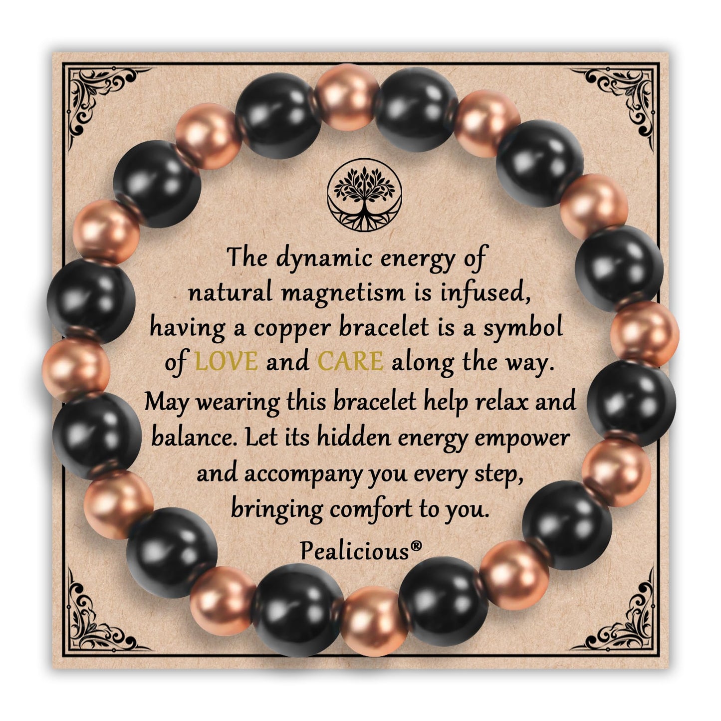 PEALICIOUS Copper Bracelet for Women and Men, 10MM Copper Magnetic Bracelet with 3800 Gauss Magnet Beads as Birthday Gift for Dad, Cooper Hematite Jewelry Pulsera De Cobre Para Mujer for Parents