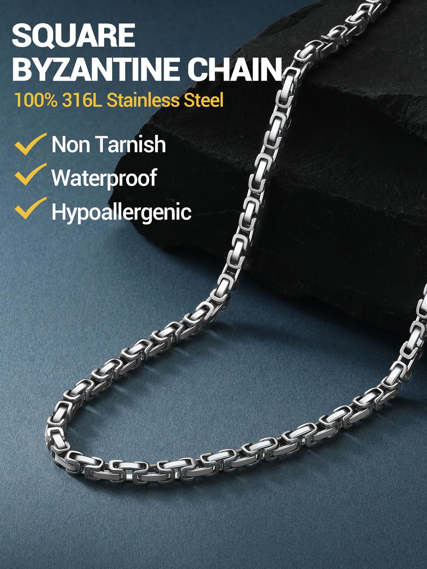 PROSTEEL 4mm Stainless Steel Chain Long Necklace 30 Inch Men Necklaces