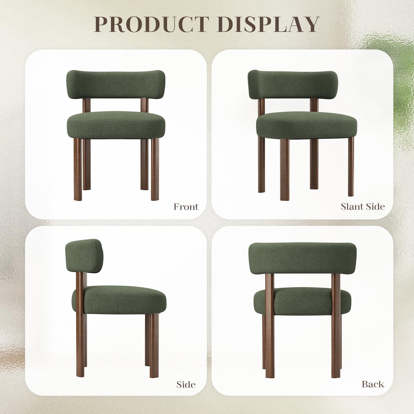smartue Wooden Dining Chairs Set of 4, Upholstered Kitchen Chairs with Solid Wood Legs, Mid Century Dining Room Chair with Ergonomic Curved Backrest for Kitchen Dining Vanity, Green