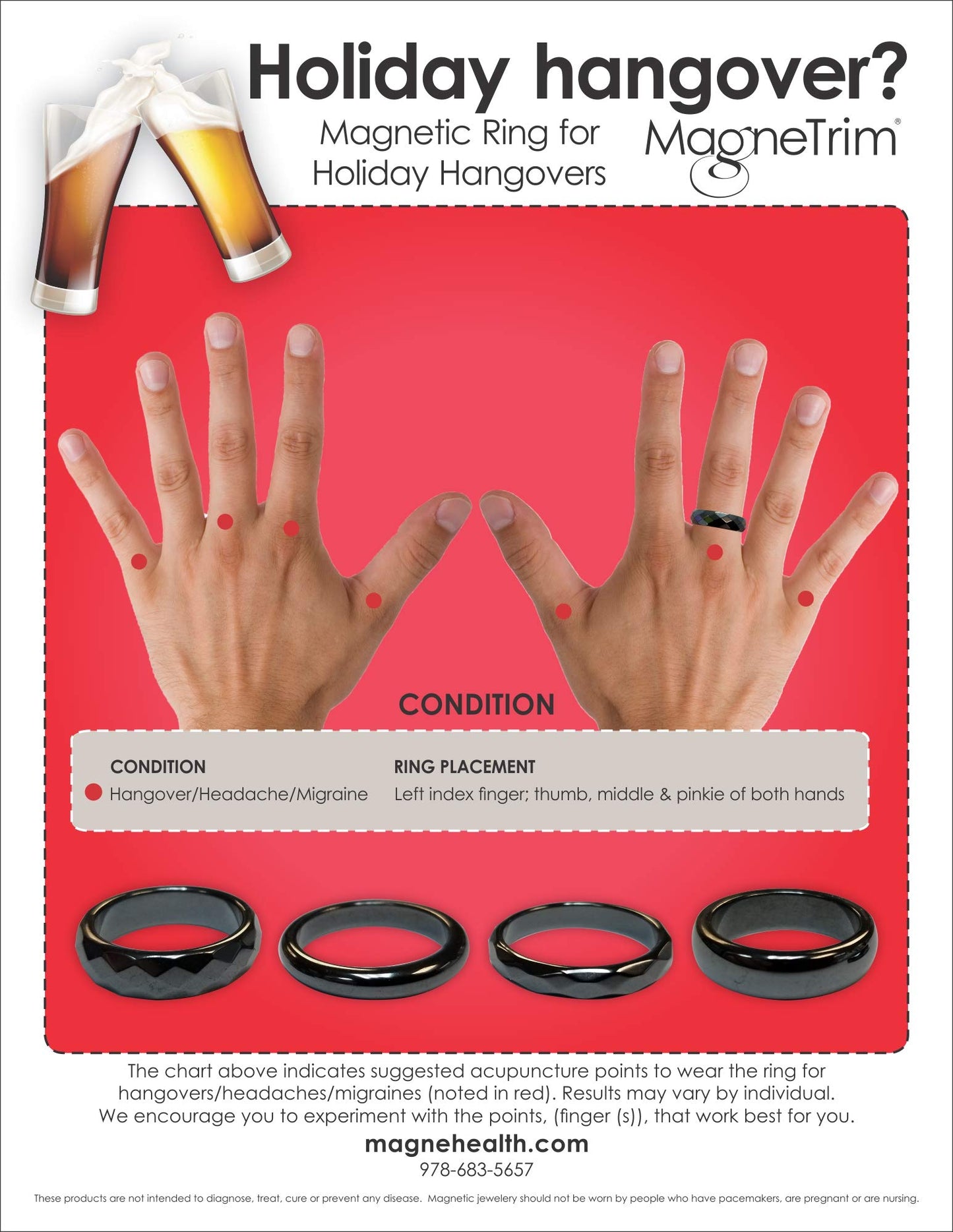 MAGNEHEALTH Hematite Rings - Beveled Magnetic Band Ring for Men and Women, Unisex Black Hematite Magnetic Ring, Absorbs Negative Energy, Anxiety Balance and Root Chakra Jewelry, Size 7