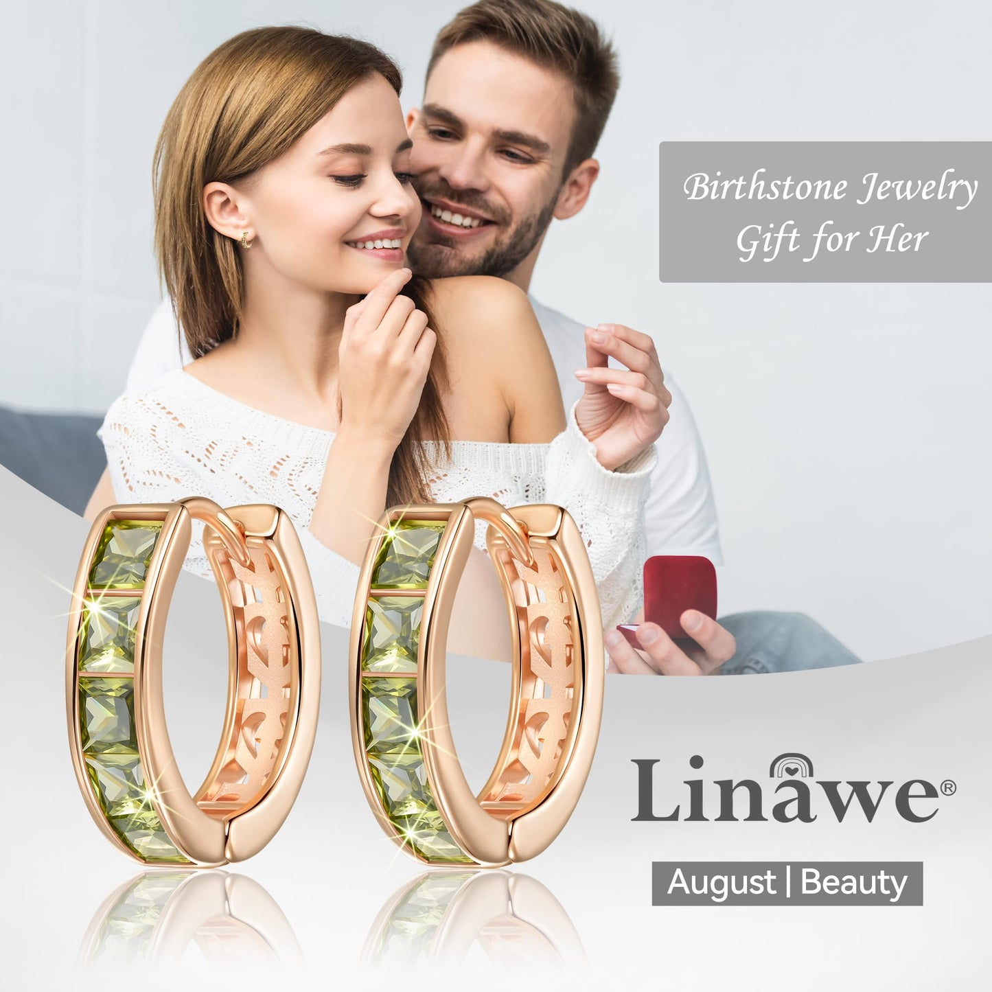 Linawe Peridot Green Hoop Earrings for Women, Rose Gold Huggie Earrings, Cubic Zirconia Earrings Studs, Helix Small Hoop Piercing Jewelry, Rhinestone Crystal Dainty Earrings