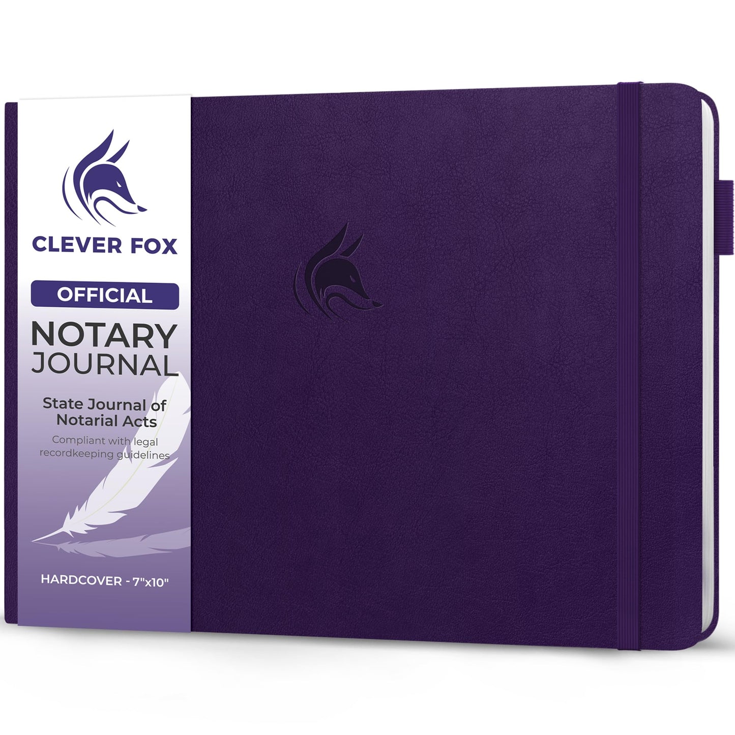 Clever Fox Notary Journal – Horizontal Notary Public Journal of Notarial Acts – Hardcover Notary Log Book – Notary Supplies – 378 Record Entries, Numbered Pages, Hardcover, 10”x7” (Purple)