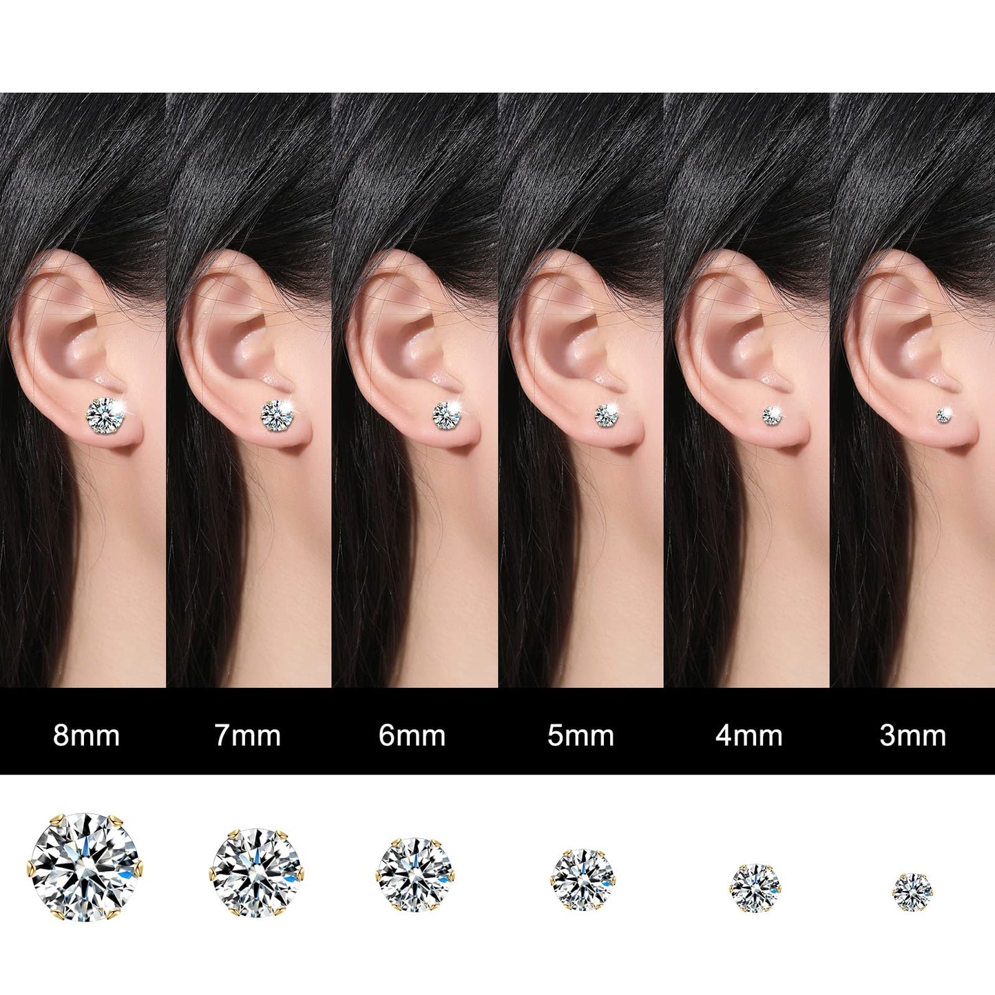 Gold Earrings Studs: LUCKYPADS Cubic Zirconia 12 Pairs 14k Gold Plated Men Hypoallergenic Stainless Steel Studs Earrings for Women