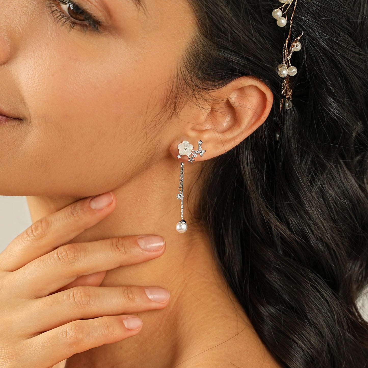 Pearl Earrings for Women, 14k Gold Plated Trendy Diamond Pearl Drop Earrings Hypoallergenic Dainty Bridal Gifts Wedding jewelry for Women