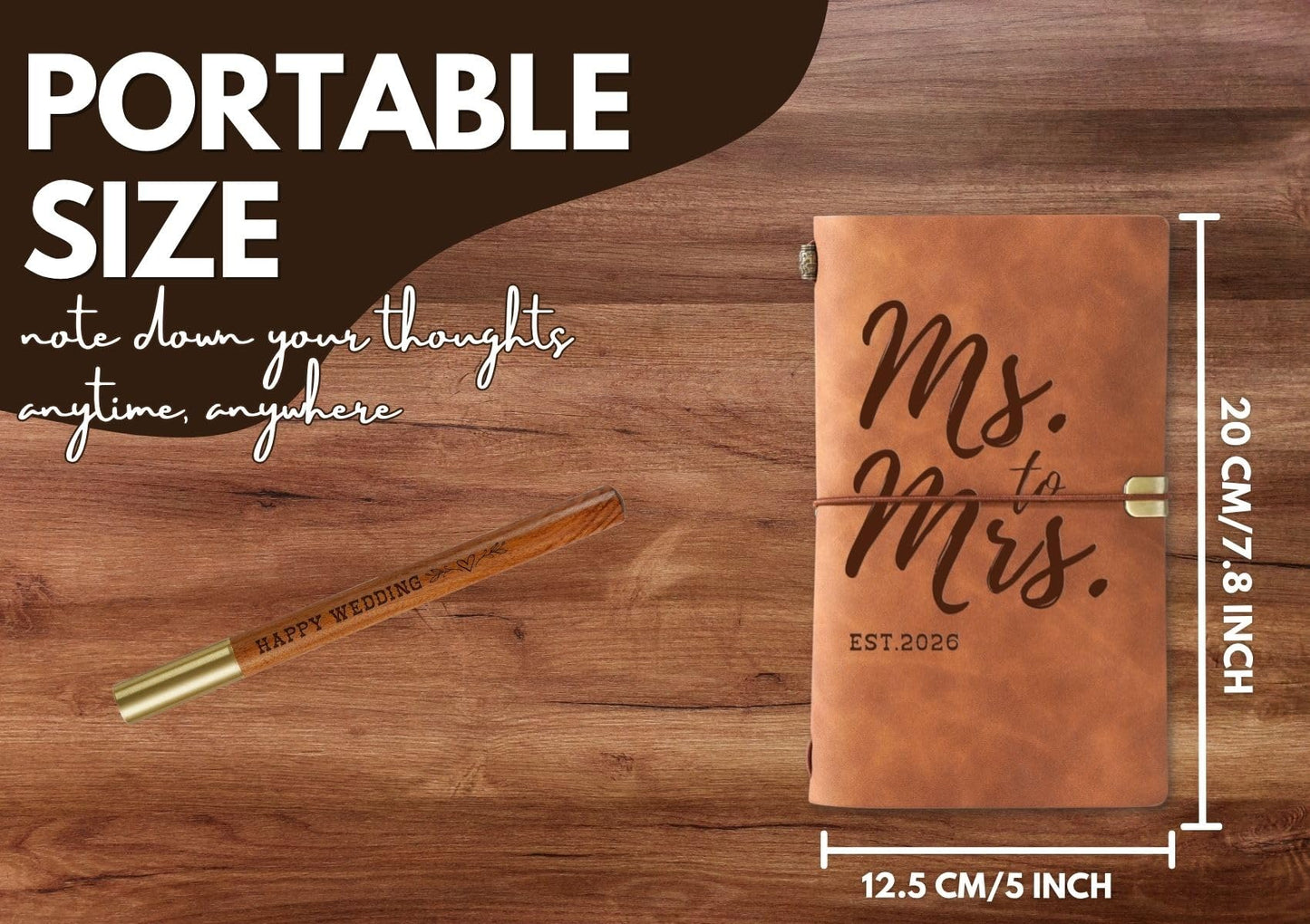 InnoBeta Bridal Gifts for Bride Women Wife Bride-to-be, Bridal Wedding Planning Journal and Pen Vegan Leather Refillable Notebook, Sketchbook, Travel Diary, 7.8x5 Inches, Ms to Mrs