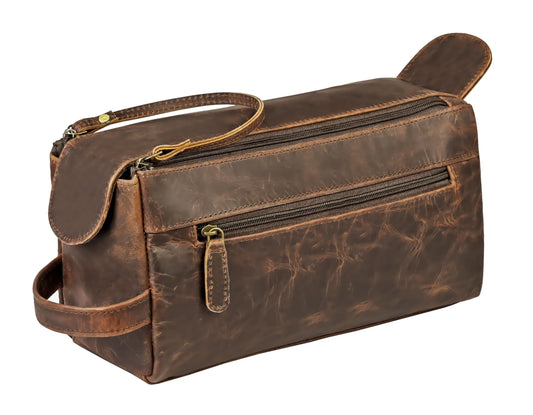 Genuine Leather Toiletry Bag Pouch For Men, Vintage Dopp-Kit For Shaving, Travel, Cosmetics And Toiletries, Stylish Organizer, Best Gift For Men By Shifaa Handicraft (Brown)
