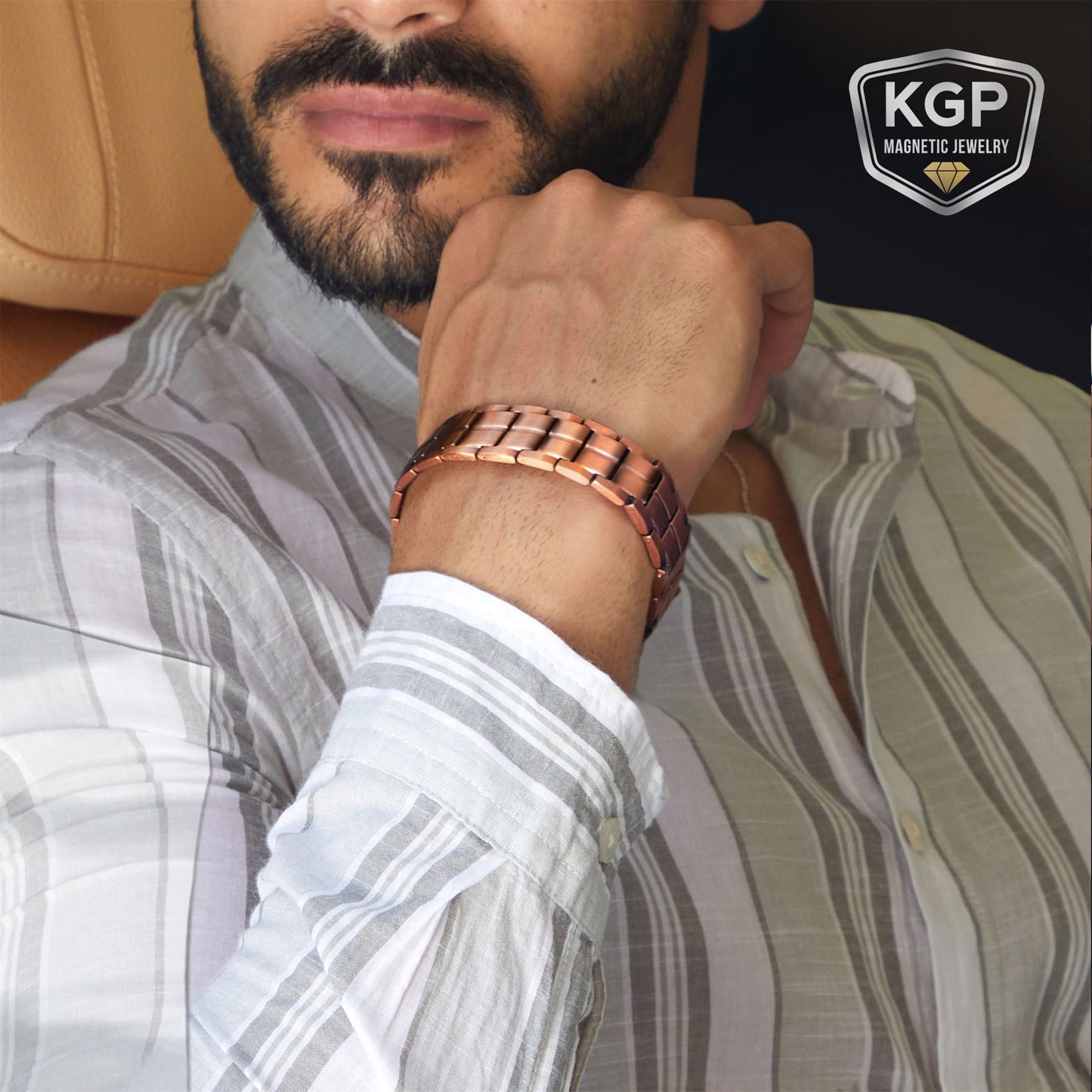 KGP® Mens Magnetic Copper Bracelet for Pain, 99.99% Solid Pure Copper with 5000 Gauss Ultra Strength Magnets, Adjustable Magnetic Therapy Jewelry with Gift Box