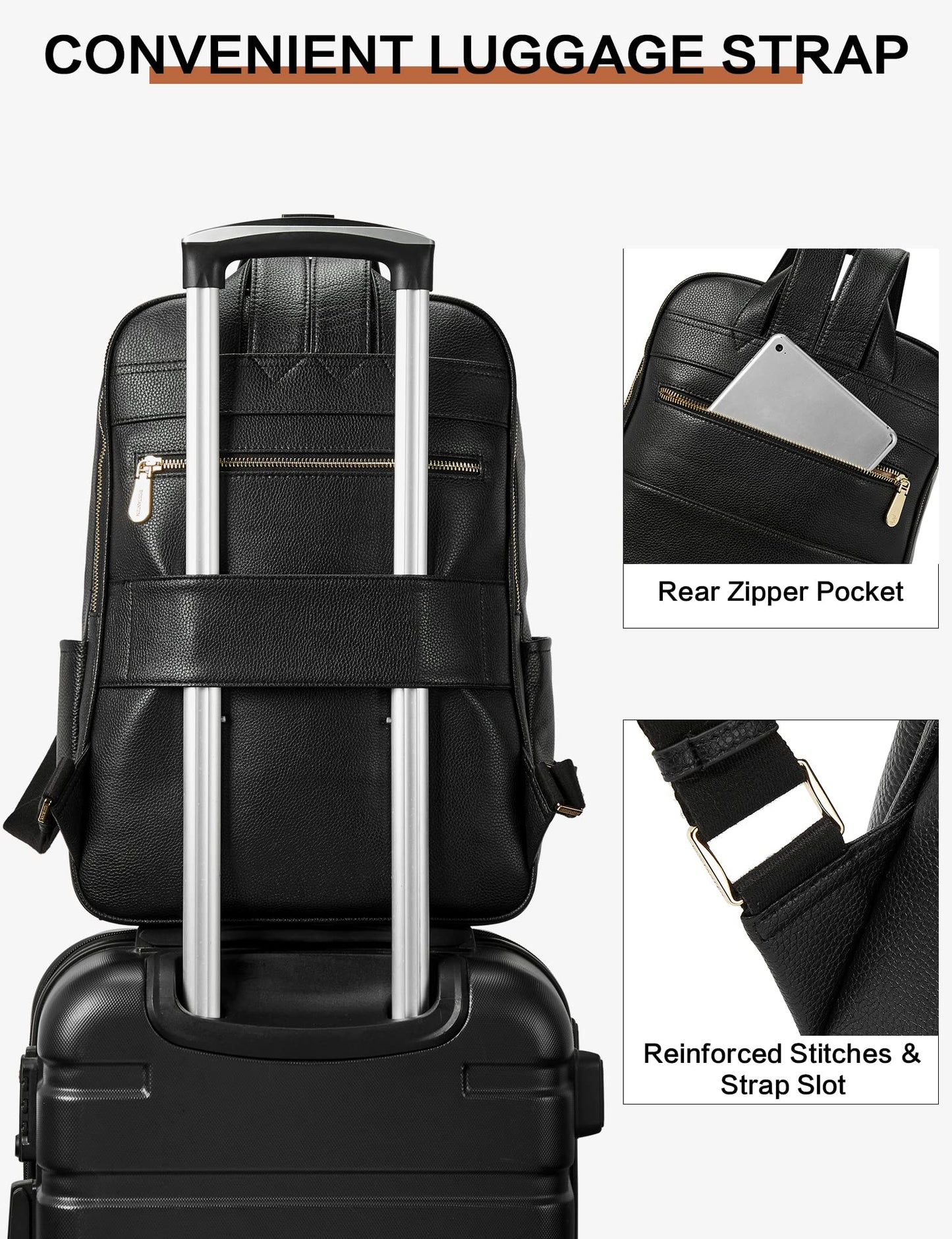 BOSTANTEN Genuine Leather 15.6 inch Laptop Backpack Purse for Women College Casual Backpack Travel Bag Daypack Black