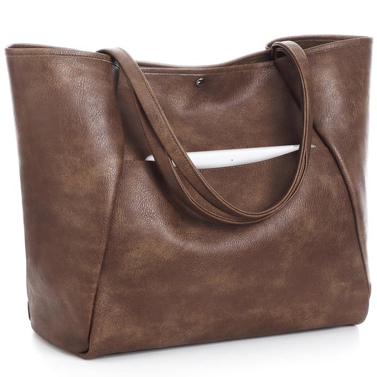 Large Tote Bag for Women Work 25L Travel Vegan Leather Ladies Handbags Weekender Purses Dark Brown