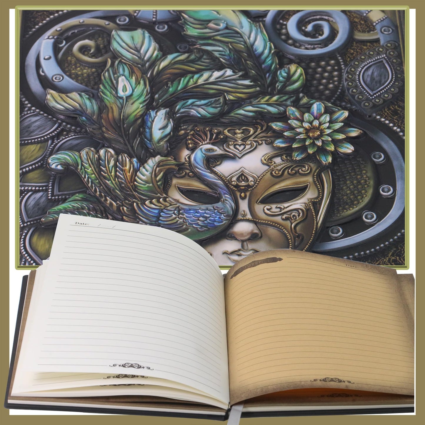 KISWIAR 3D Embossed Leather Journal, Vintage Mysterious Queen Peacock Business Notebook, A5 Lined Hardcover Diary for Women Gift, 200 Pages