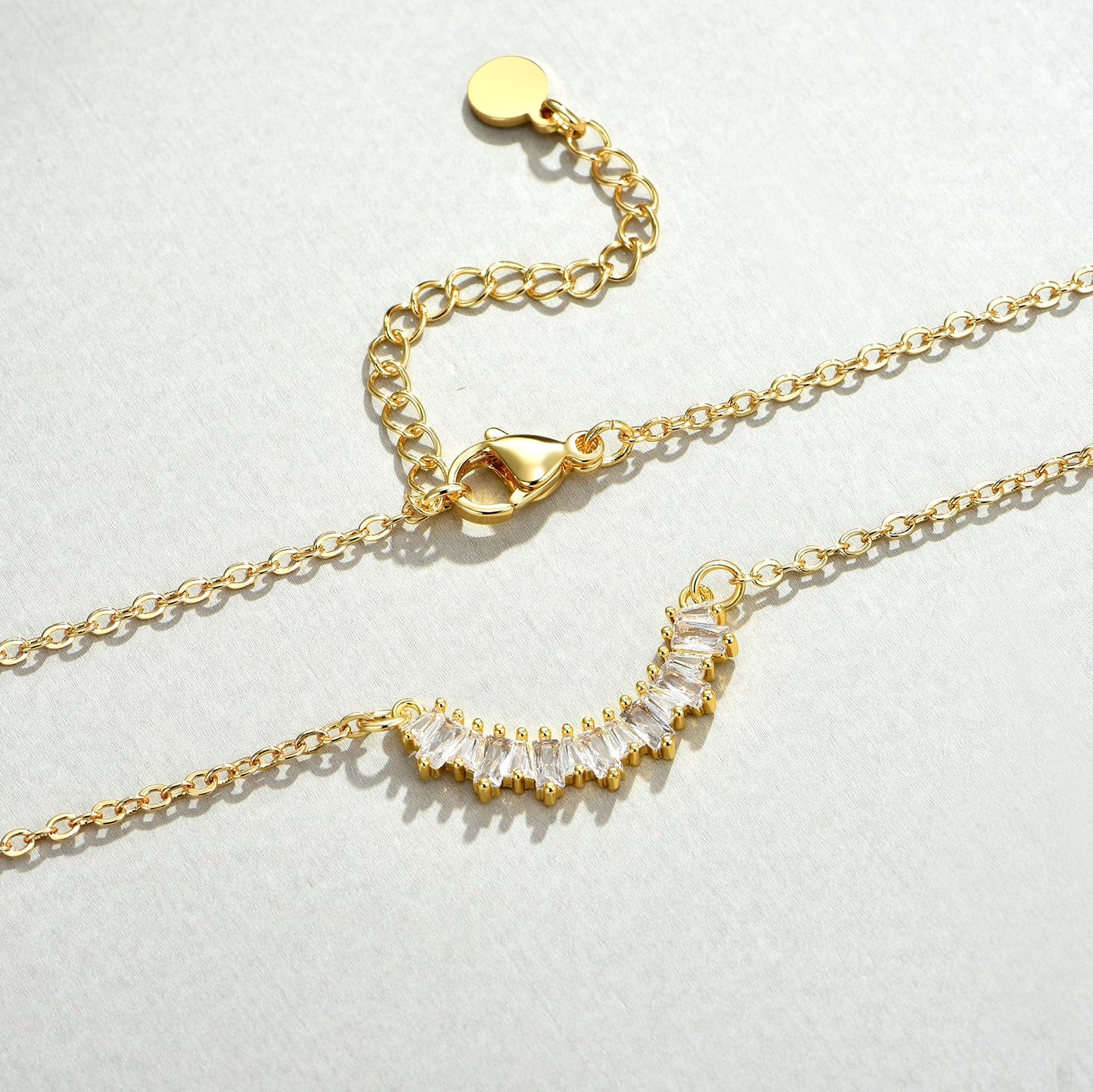 NUZON 18K Gold Plated CZ Bar Pendant Necklace for Women Curved Cluster Diamond Choker Necklace Cubic Zirconia Smile Chain Necklace Dainty Layering Jewelry 16’’