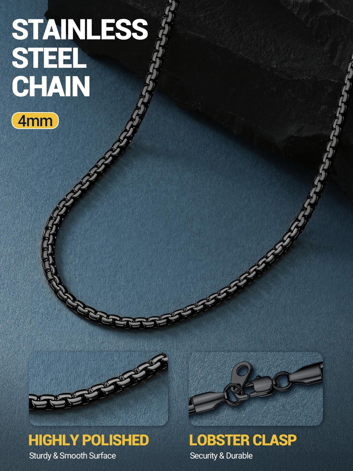 PROSTEEL Mens Black Chain Goth Jewelry Minimalist Flat Chain Necklace Chains
