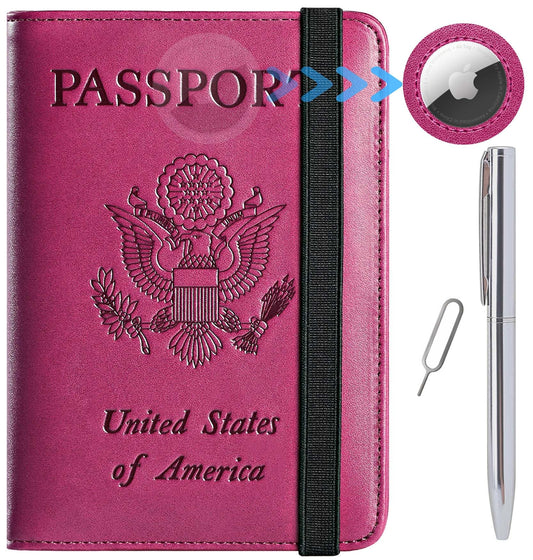 Airtag Passport Holder Cover Wallet Travel Essentials RFID Blocking Leather Card Case International Must Haves Travel Accessories for Women Men(119#Purple)