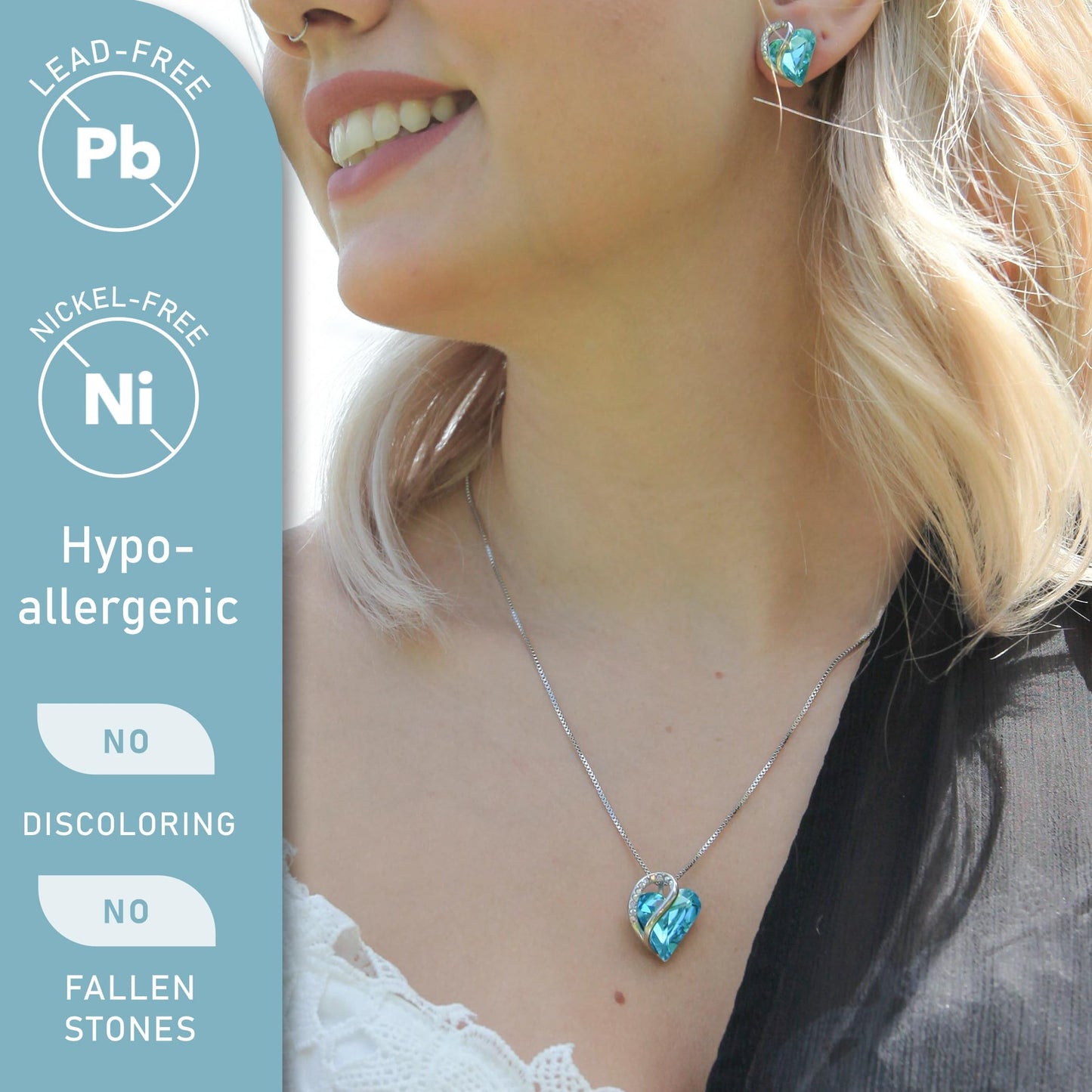 Leafael Mothers Day Gift Necklaces for Women, Infinity Birthstone Heart Pendant, Turquoise Aquamarine Blue Crystal for December, Birthday Jewelry for Her, Mom, Wife, Silver Plated, 18" + 2" Chain