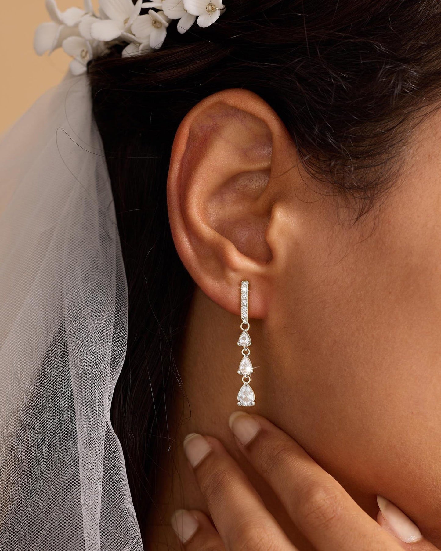 Asdecy 925 Sterling Silver Dangle Earrings for Women Trendy Brides Drop Dangle Cubic Zirconia Elegant Prom Bridal Bridesmaids Wedding Anniversary Dangling Jewelry