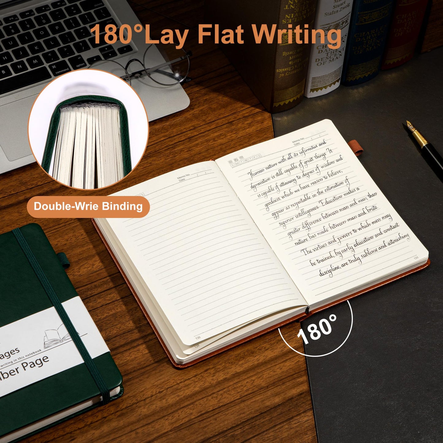 Yoment Leather Journal for Men Women, 324 Numbered Pages Thick Journals for Writing with Contents, A5 Hardcover College Ruled Journaling Notebooks for Travel, Note Taking, Diary, Green