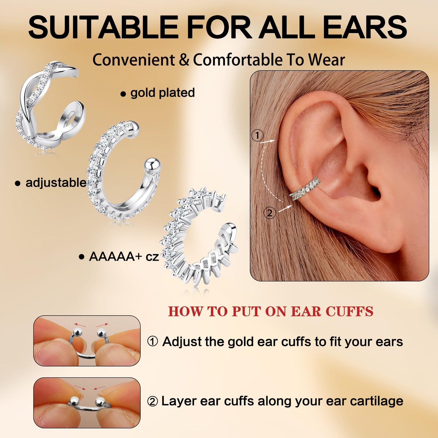 Dochais Ear Cuffs Non-Piercing Earrings for Women Cute Small Clip-On Cartilage Earring 14k Gold Plated Dainty Fake Piercings Earings Silver Style1