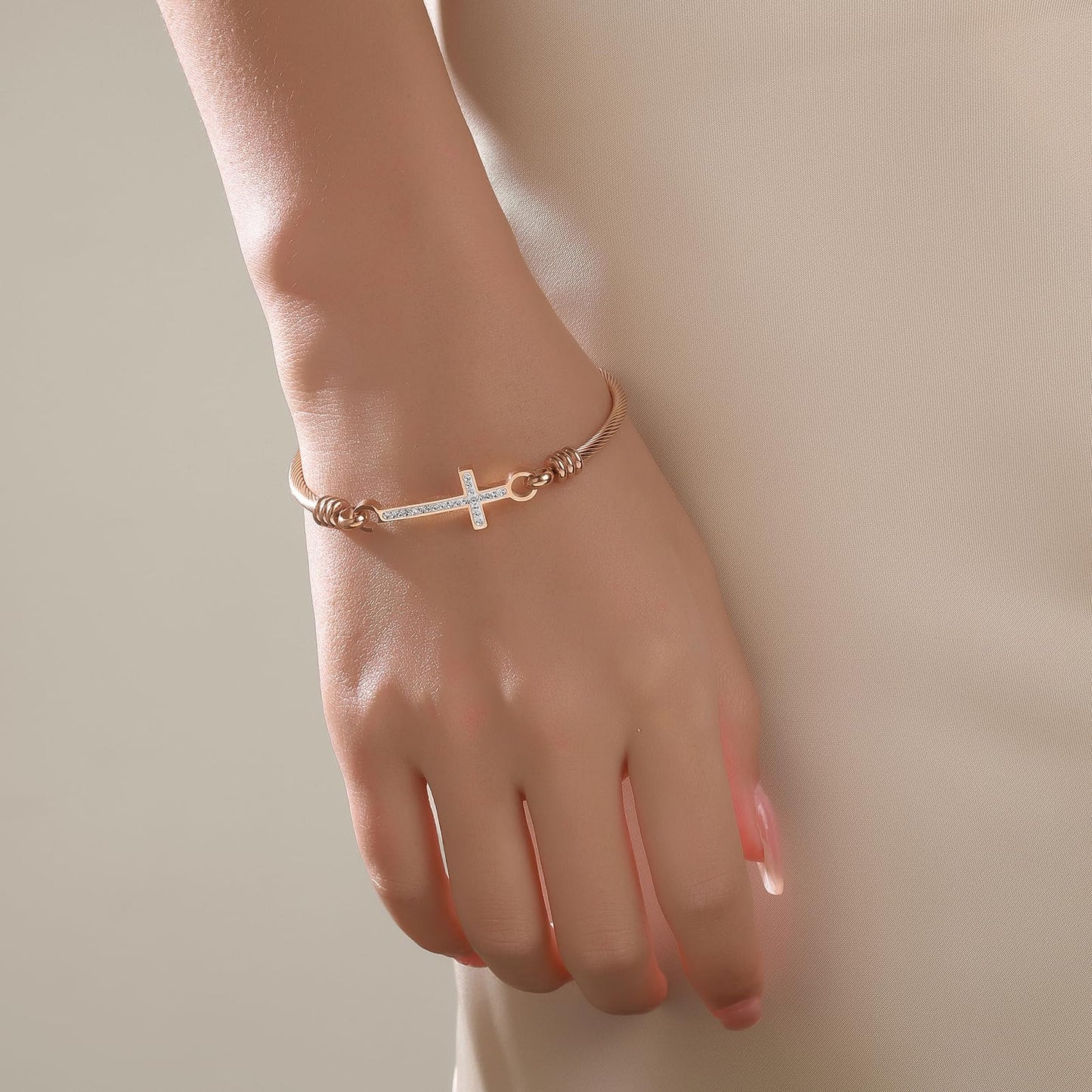 DS Religious Gift for Her Christian Cross Bracelet Bible Verse God is Within Her She Will Not Fall Inspirational Bracelets For Women Stainless Steel Jewelry Gift To Daughter Best Friend (Cross bracelet-Rose Gold 1)