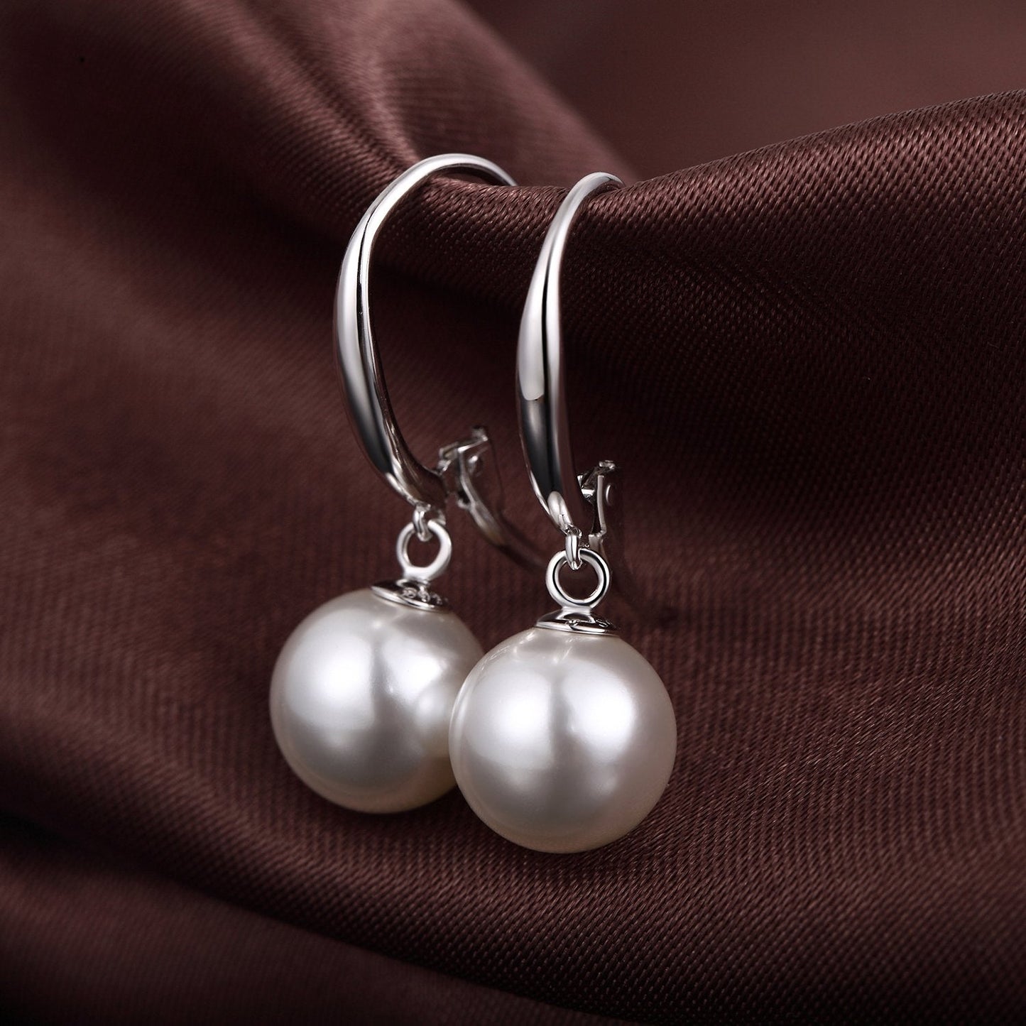 Han han Pearl Dangle Earrings for Women Sterling Silver Pearl Hoop Earrings 10MM