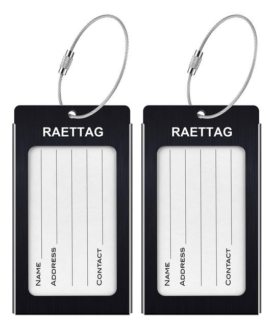 WeBravery Luggage Tags Metal Suitcase Tags Travel Bag ID Identifier Luggage Tag (Black 2-Pack)