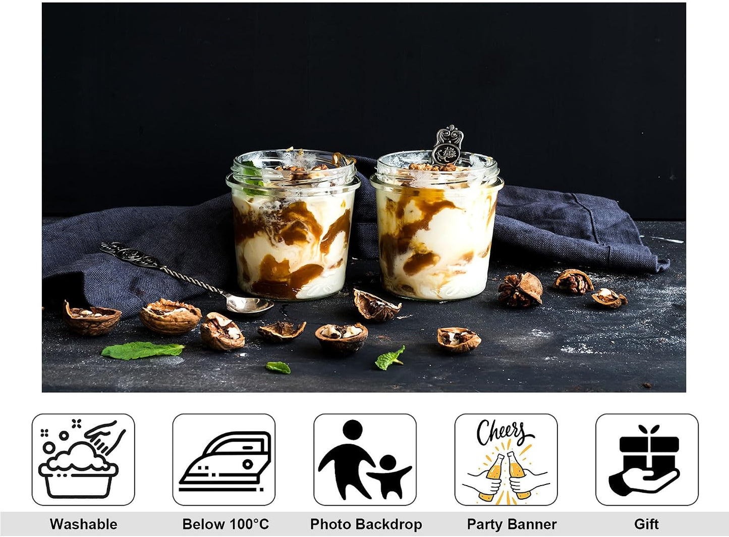 KeyWork 9x9ft Yogurt Parfait Backdrop Walnut and Caramel Dessert Photography Background for Brunch Party Sweet Event