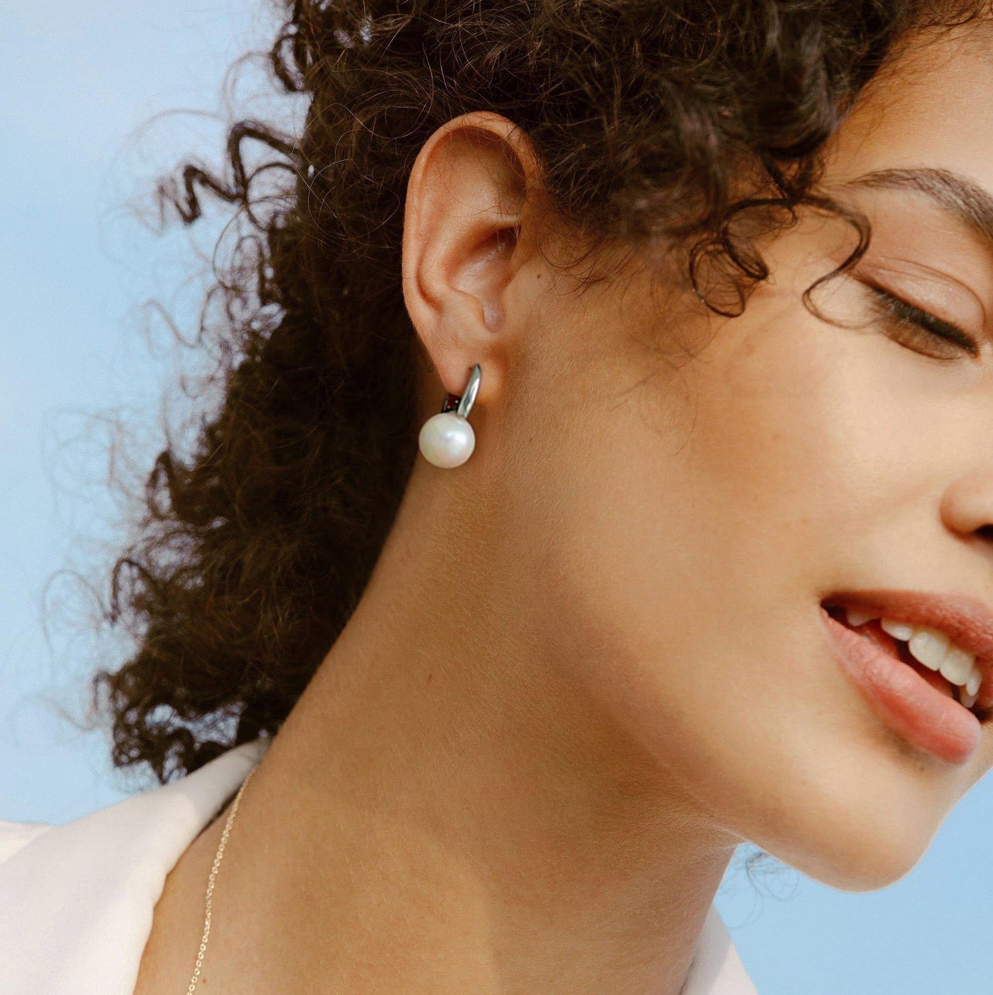 12mm Shell Pearl Drop Earrings, Simple Silver Plated Square Hoop Earrings, Dainty Wedding Jewelry for Bridal