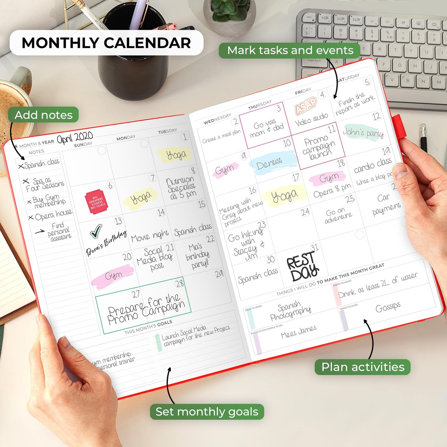 Clever Fox Planner PRO Schedule – Undated Weekly & Monthly Life Planner with Time Slots, Appointment Book & Daily Organizer, A4 (Red)