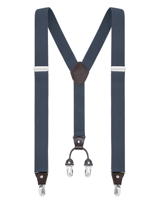 Buyless Fashion Suspenders for Men - 48" Elastic Adjustable Straps 1 1/4" - Y Shape - 5103-Denim-Blue