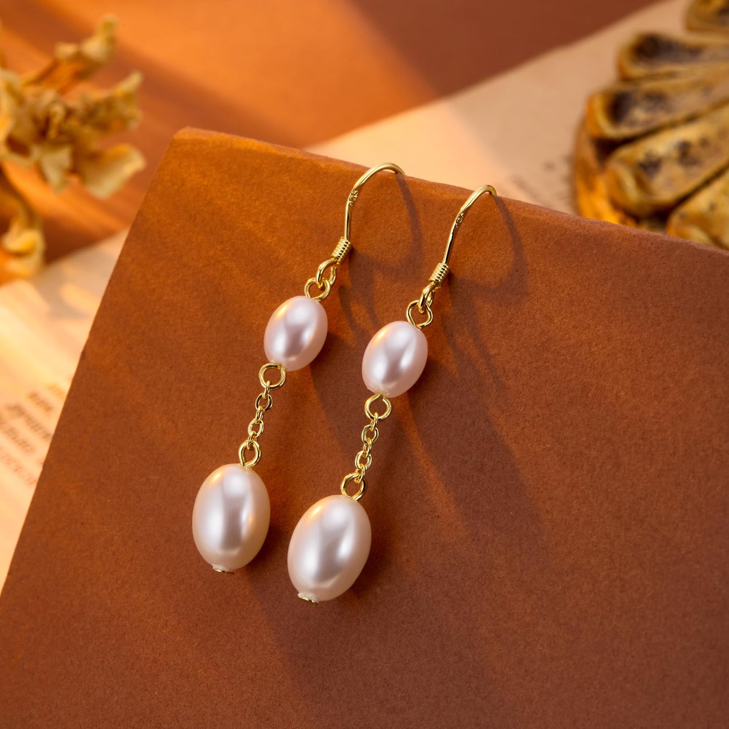 Pearl Earrings for Women 14K Gold Pearl Drop Dangle Earrings Handmade Pearl Earrings Hypoallergenic Lightweight Gold Pearls Jewelry for Women Bridesmaid Gifts