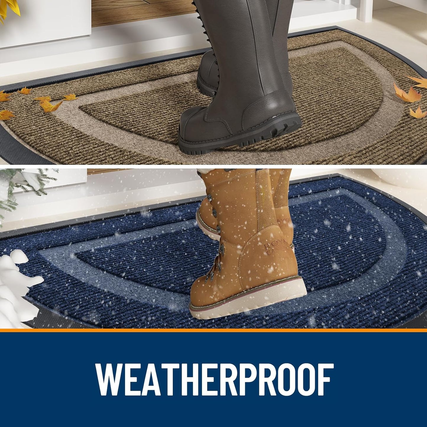 OLANLY Half Circle Door Mat - Waterproof All-Season Indoor/Outdoor Welcome Mat | 33x21, Light Blue