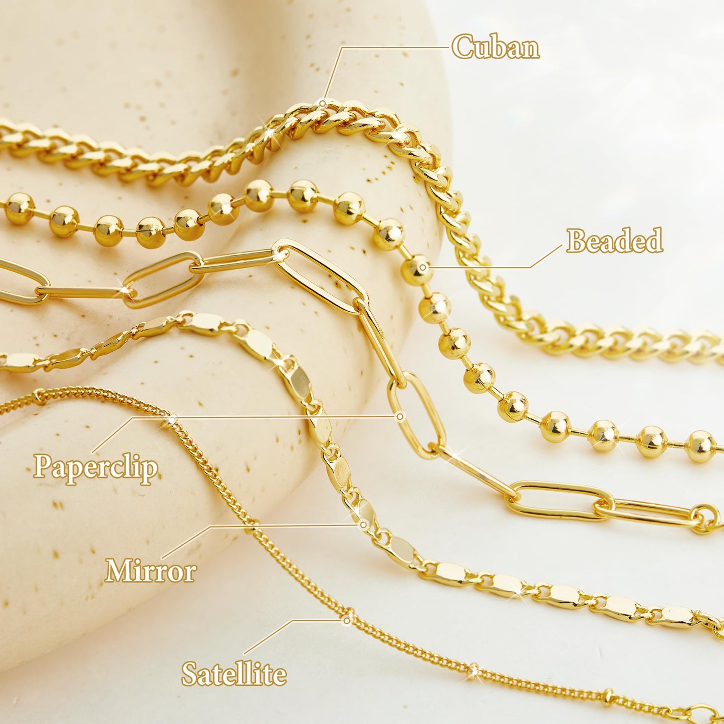 Poxtex Gold Bracelets for Women Trendy, 5pcs Dainty Stackable Bracelets for Women Waterproof, 14k Real Gold Bracelets Stack With Beaded Cuban Paperclip Satellite Mirror Chain, Gold Jewelry Set Gifts