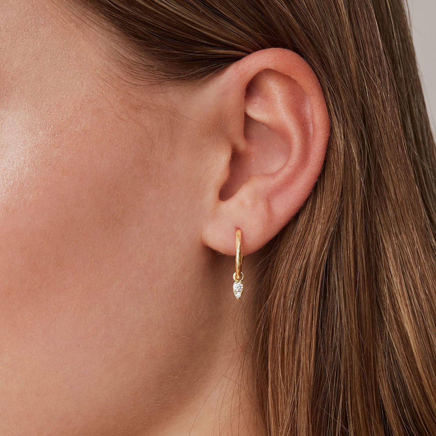 PAVOI 14K Yellow Gold Plated 925 Sterling Silver Post Dangle Huggie Hoop Earrings For Women - Trendy Tear Drop Shaped Cubic Zirconia Open Hoop Earrings - Small Hinged Hammered Huggies