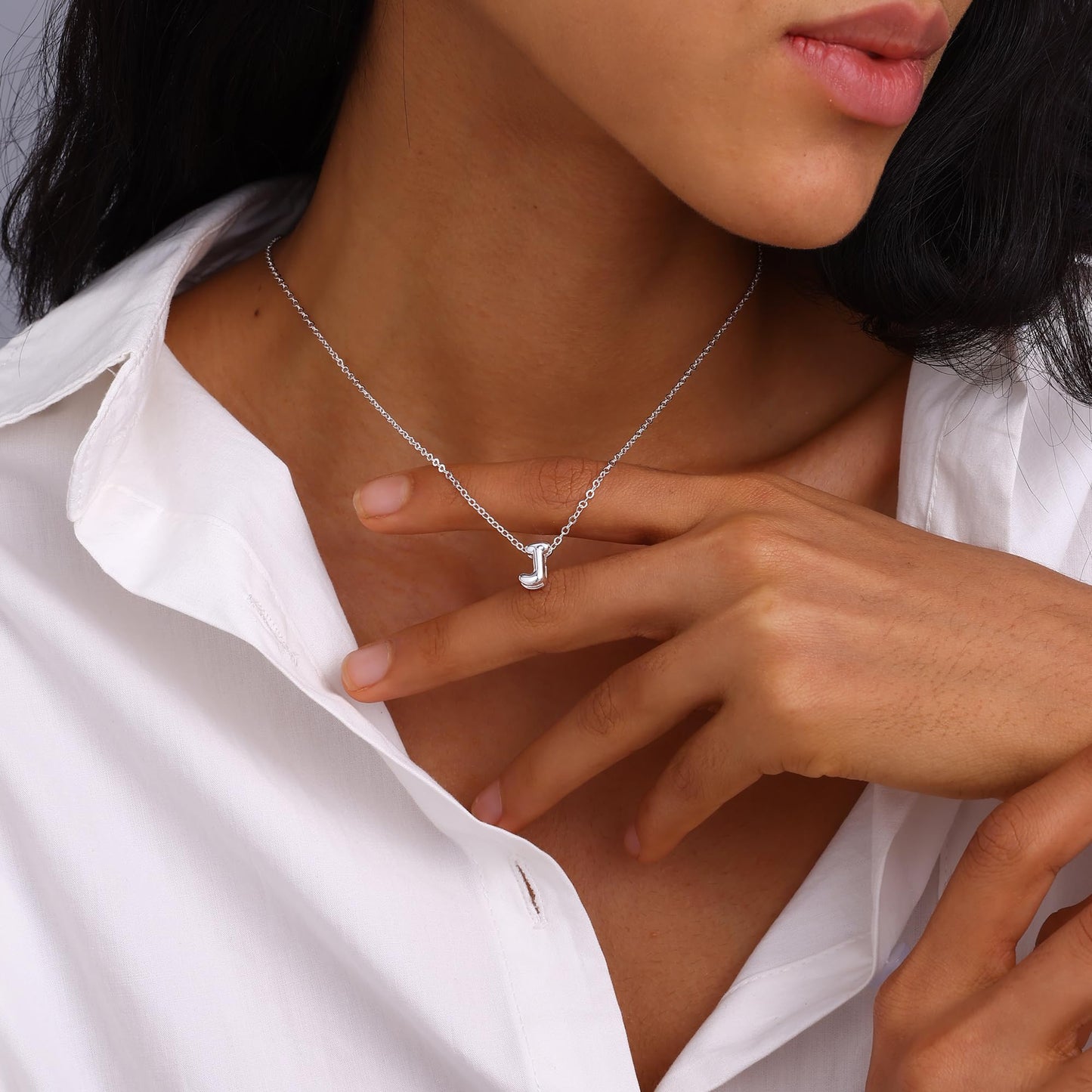 CUEZIY Bubble Silver Letter Necklace Initial Necklaces for Women Dainty Personalized Charm Pendant Name Necklace Cute Non Tarnish Fashion Accessories Teen Gift Trendy Stuff Silver Jewelry Gifts