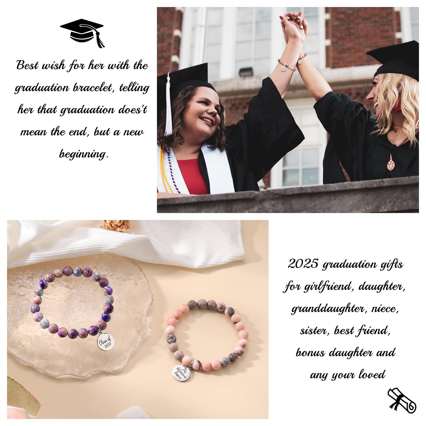 Sistble High School Graduation Gifts College Graduation Bracelets 2026 Dainty Jasper Beaded Bracelets for Women Granddaughter Daughter Inspirational Gifts Jewelry for Teens