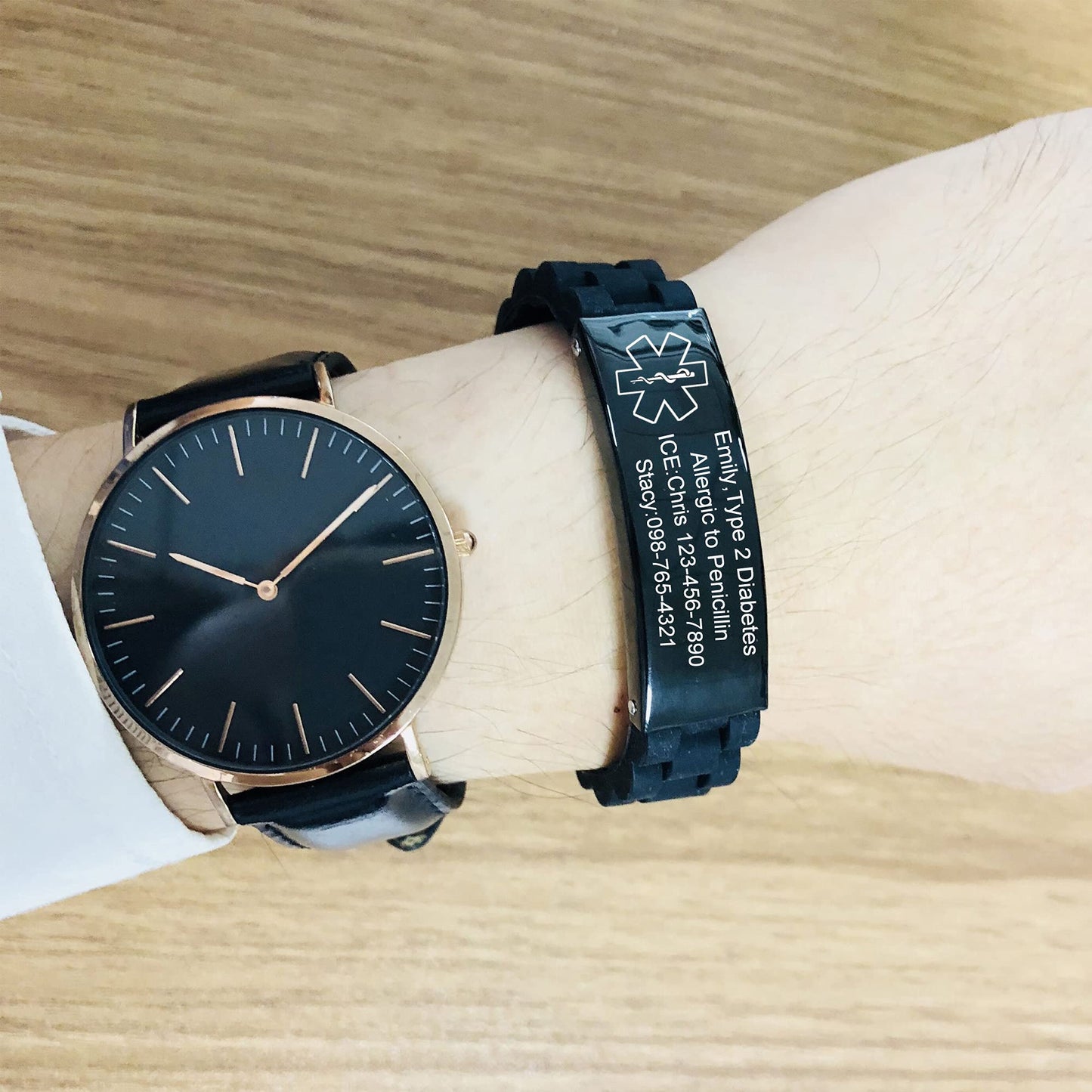 VNOX PENICILLIN Allergy Medical Alert ID Bracelet Black Silicone Rubber Stainless Steel Adjust Bracelet Wristband for Men Unisex