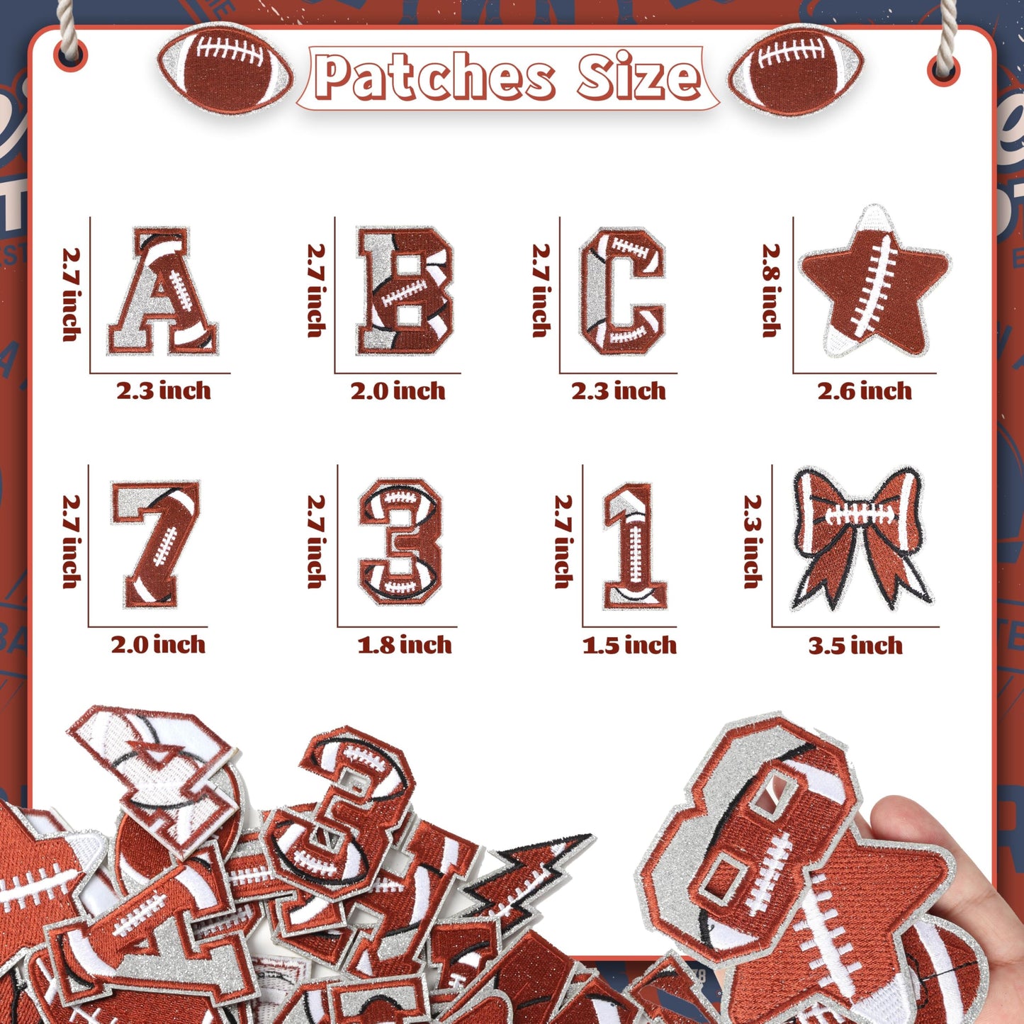 Meneng Iron On Letters Patches for Clothing: 48PCS Football A-Z Alphabet and 0-9 Embroidered Patch for Bowl Party Gifts - Football DIY Crafts for Customizing Jackets Backpacks Hats Jerseys Name&Number