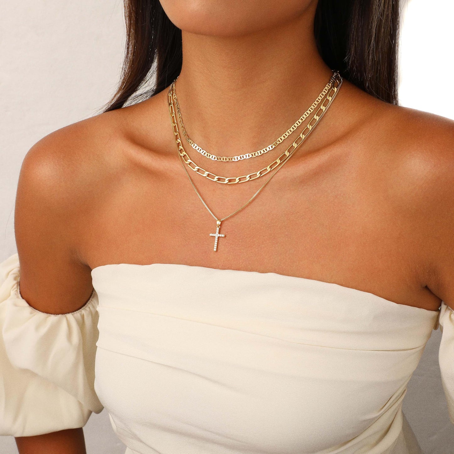 Nancomy Layered Gold Cross Necklaces for Women, Stack Stackable 14K Gold Plated CZ Cubic Zirconia Pendant Necklace Set Dainty Choker Layering Necklaces for Women Faith Jewelry Religious Gift
