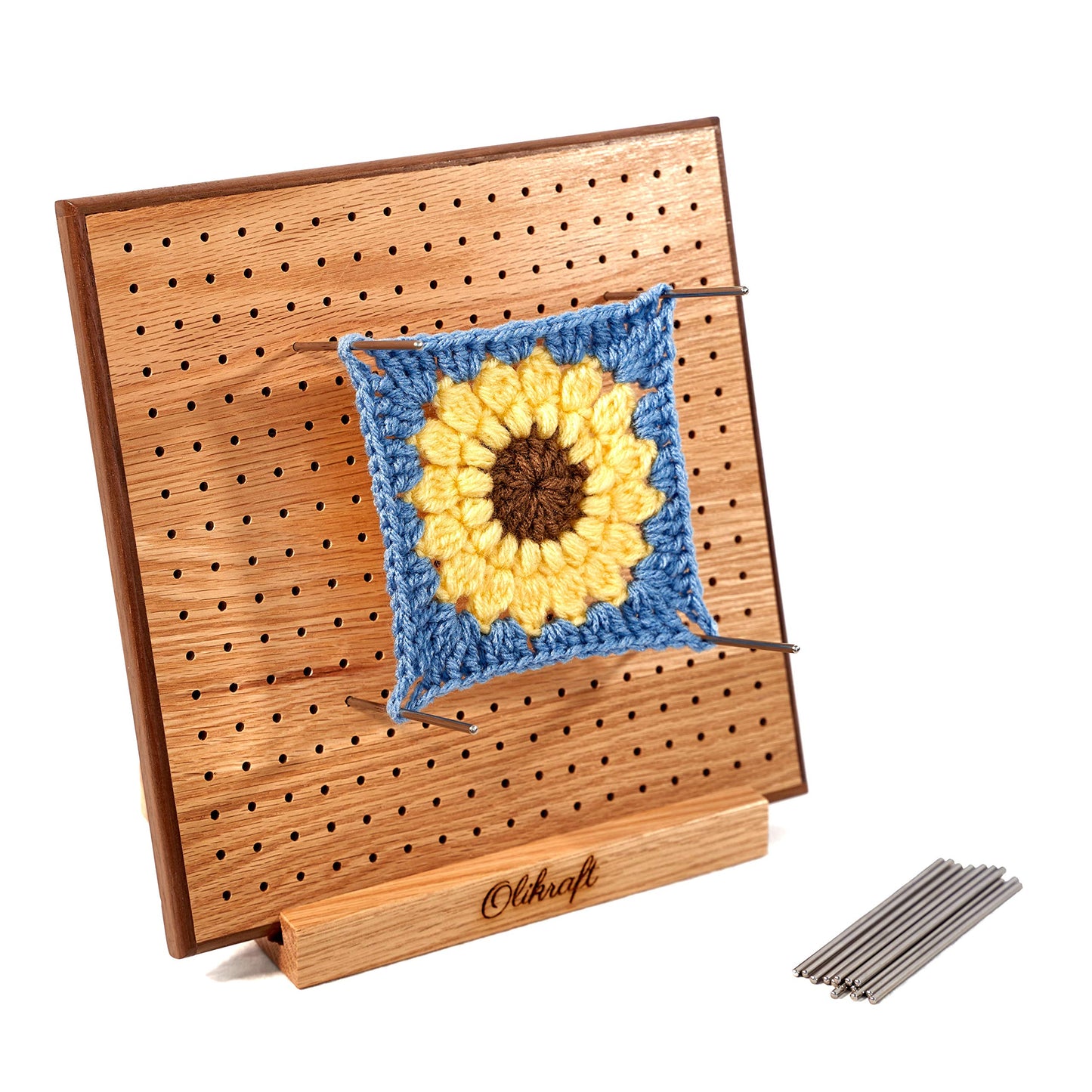 likraft Crochet Blocking Board with 50 Pins (8 inches) and Pink Crochet Bag Organizer – Stylish Water-Resistant Yarn Storage & Granny Square Blocking Set for Crocheters on The Go